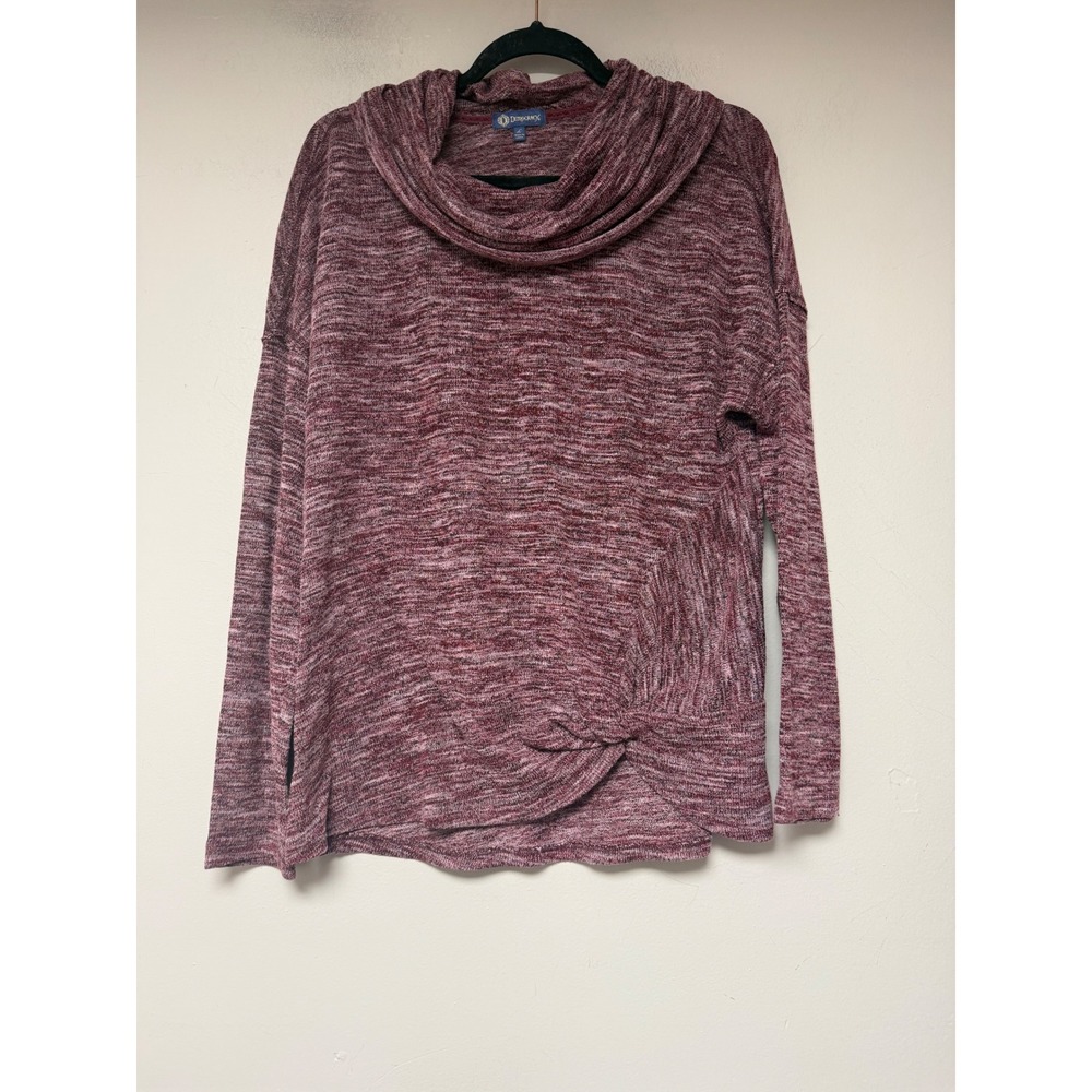 Democracy Cowl Neck Sweater Womens Large Burgundy Space Dye Excellent Twist Hem
